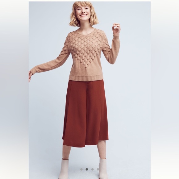 Anthropologie Lucy Paris joia scalloped sweater medium beige tan neutral - Picture 5 of 17